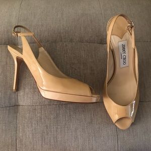 Jimmy Choo Nova in patent leather peep heel-7.5